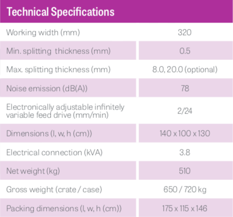 technical specifications  of Fortuna AB 320 G Bandknife Splitter